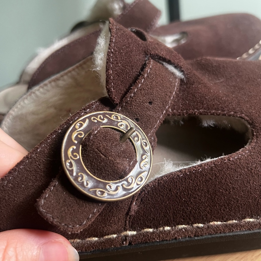 Alegria Brown Suede Mary Jane Clogs with fury inside (38) - Picture 2 of 11